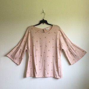 LC Lauren Conrad Horse and Horseshoe Bell Sleeve Top, peach, size XXL